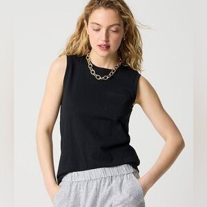 J. Crew Women’s Girlfriend Pocket Tank Top Black Sleeveless Cotton Size L